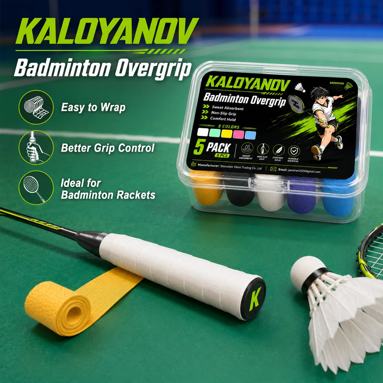 Badminton Materi - Overgrip per racchette da tennis, badminton